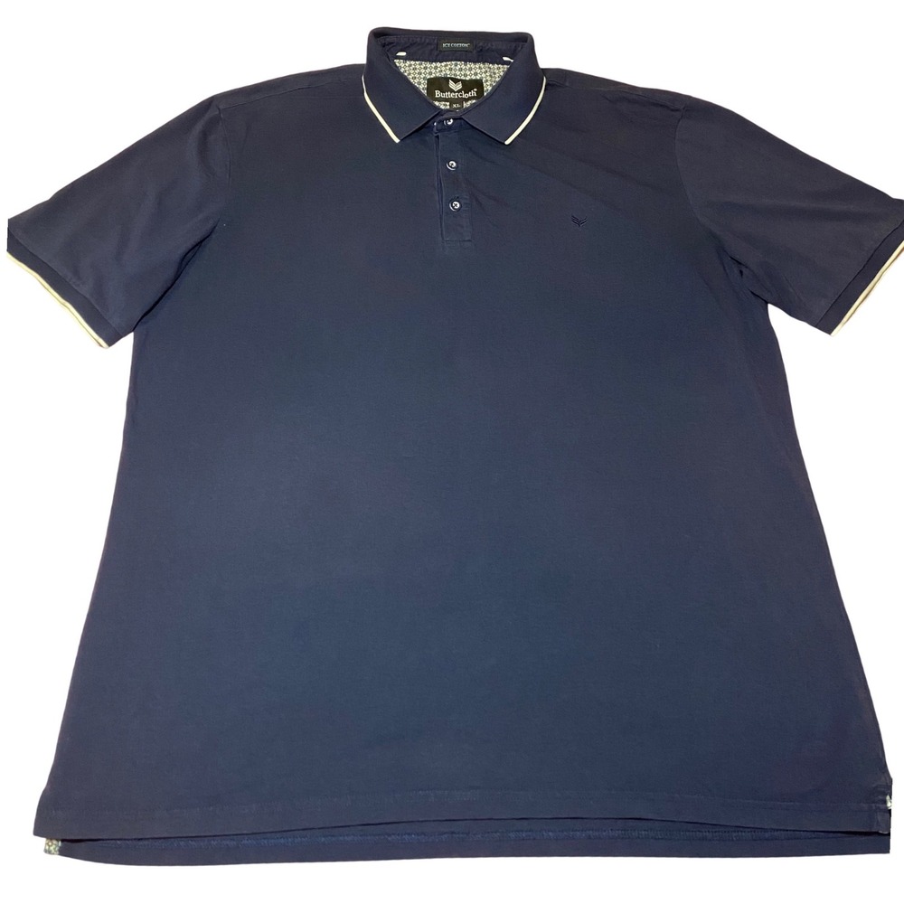 Buttercloth Icy Cotton Mens XL Polo Shirt Navy Blue Short Sleeve Mint Fiber Knit